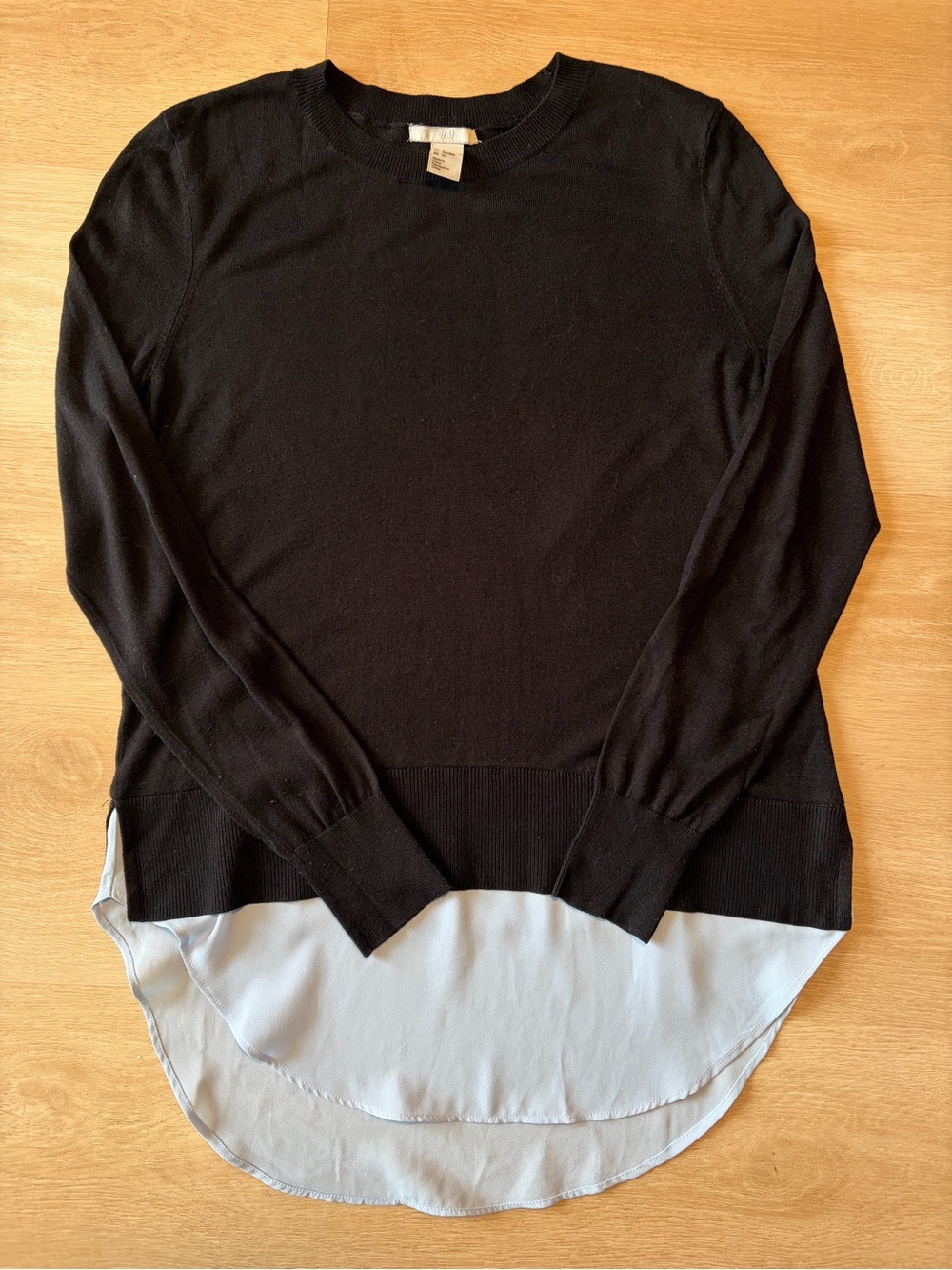 H&M Black Layered Long Sleeve Sweater Light Blue Peek-a-boo Size S